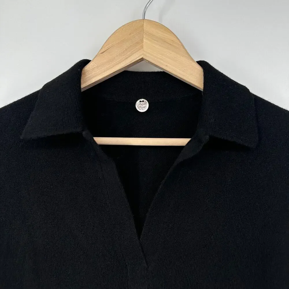 Margaret O’Leary 100% Cashmere Polo Sweater Collared V-Neck Pullover Preppy